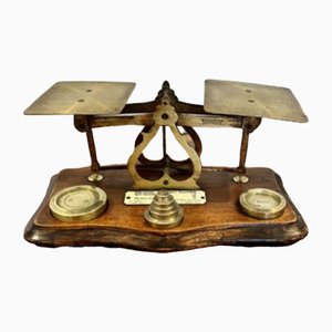Edwardian Brass Postal Scales & Weights, 1900s, Set of 9