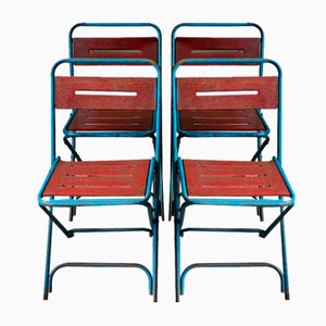 French Metal Folding Chairs from Tolix, 1950s, Set of 4