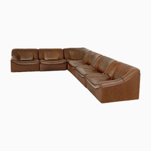 Mid-Century Ds 46 Brown Buffalo Leather Sofa from de Sede, 1970s, Set of 6
