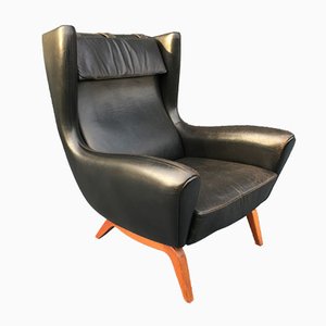 Black Leather Lounge Chair by Illum Wikkelsø for Søren Willadsen Møbelfabrik, 1950s