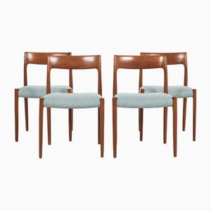 Mid-Century Danish Model 77 Dining Chairs in Teak and Fabric attributed to Niels Otto Møller, Set of 4