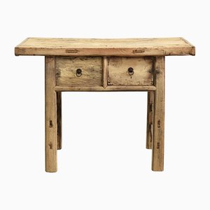 Vintage Elm Console Table with Drawers