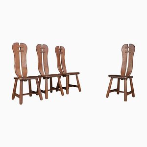 Brutalist Style Solid Oak Dining Chairs by Kunstmeubelen De Puydt, Belgium, 1970s, Set of 4