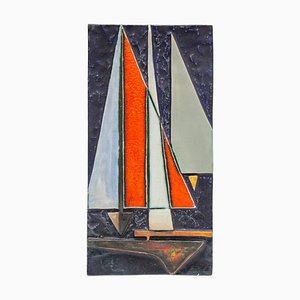Azulejo de pared de velero alemán abstracto de Helmut Schäffenacker, años 60
