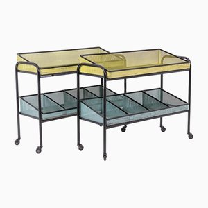 Console Tables in Perforated Sheet Metal and Metal, 1950s, Set of 2