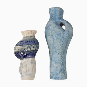 Tall Dutch Sculptural Vases in Blue by Schalling, 1950s, Set of 2