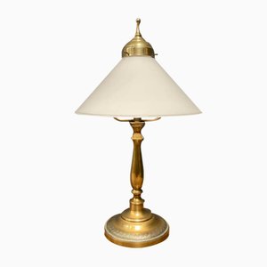 Brass Table Lamp with Opaline Glass Shade