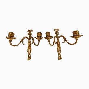 Antique French Louis XV Style Brass Gilt Rams Head Wall Sconce Candleholders, Set of 2