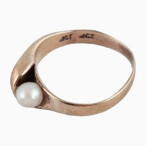 Danish Modernist Gold Ring with Cultured Pearl