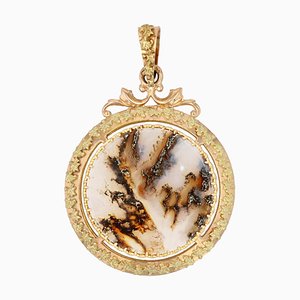 20. Jh. Französischer Dendritischer Achat Anhänger aus 18 Karat Grüngold, 1890er