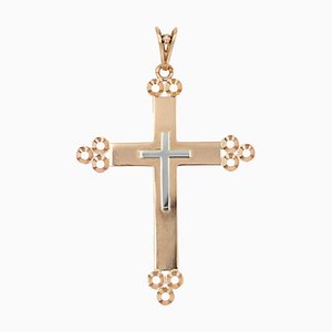 Französischer Kreuz Anhänger aus 18 Karat Rosé & Weißgold, 1960er