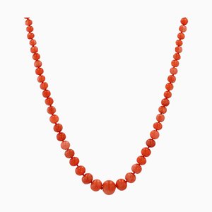 Halskette aus 18 Karat Gelbgold mit natürlichen Korallen & Perlen, 20. Jh.