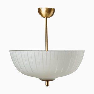 Vintage Swedish Glass and Brass Ceiling Light, 1940s