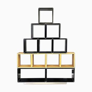 Italian Modern Modular Wooden Bookcase with Metal Details, 1980s, Set of 12