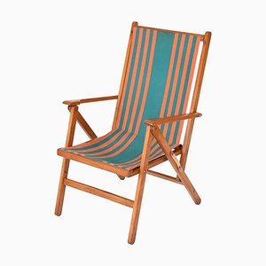 Italian Beech Folding Chair in Orange and Green Canvas from Fratelli Reguitti, 1950s