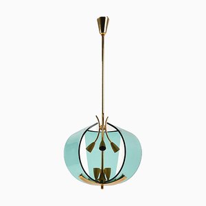 Mid-Century Italian Pendant Lamp in Brass and Glass by Fontana Arte, 1950s