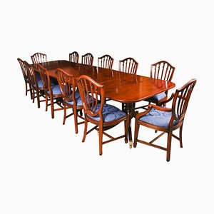 Antique Regency Triple Pillar Dining Table & Chairs, 19th Century, Set of 13