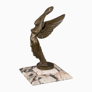 La Gloire Maskottchen aus Bronze mit Marmorsockel von H. Molins, 1930er
