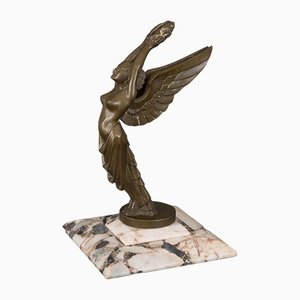 Mascotte La Gloire en Bronze avec Socle en Marbre par H. Molins, 1930s