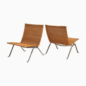 Cane Pk22 Lounge Chairs attributed to Kold Christensen, 1977, Set of 2