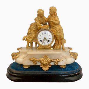 Victorian French Ornate Ormolu and Alabaster Mantle Clock, 1860s