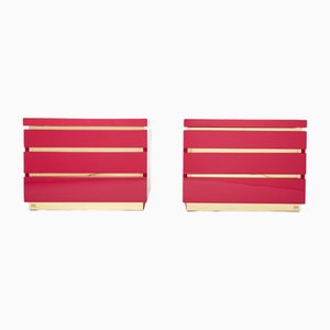 Pink Lacquered Brass Nightstands by Jean Claude Mahey for Maison Roméo, 1970s, Set of 2