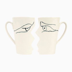 Weiße Kissing Tassen aus Keramik von Studio Zwartjes, 2er Set