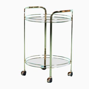 Round Serving Trolley with Smoked Glass Table Tops, 1970s