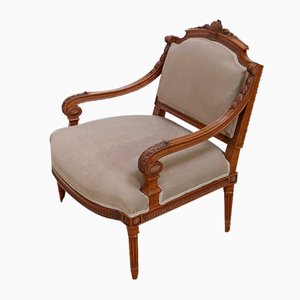 Low Louis XVI Style Armchair in Walnut, Late 19th Century