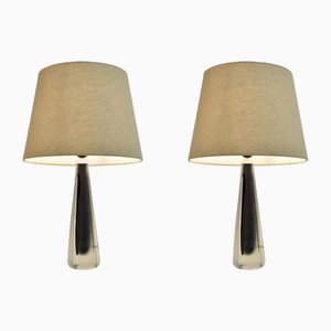 Doublecoated Frosted Glass Purple Core Table Lamps by Kosta, Sweden, Set of 2