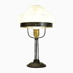 Jugendstil Tischlampe aus Schmiedeeisen & Glas, Schweden, 1920er
