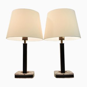 Glass, Leather and Brass Table Lamps by Uppsala Armaturfabrik, Set of 2