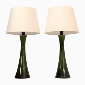 Lampade da tavolo moderne in vetro verde oliva di Bernt Nordstedt per Bergboms, Svezia, set di 2