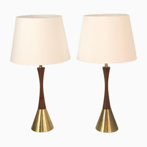 Modern Swedish Teak and Brass Table Lamps, Made in Denmark for Bergboms, Set of 2