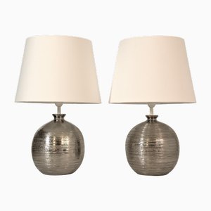 Silvered Ceramic Table Lamps by Bitossi for Bergboms, 1960s, Set of 2