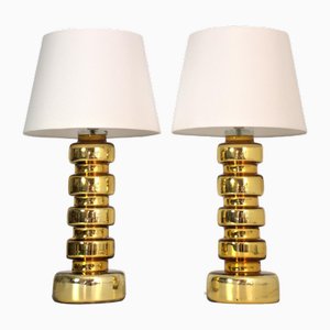 Large Golden Mercury Glass Table Lamps by Gustav Leek for Flygsfors, 1960s, Set of 2
