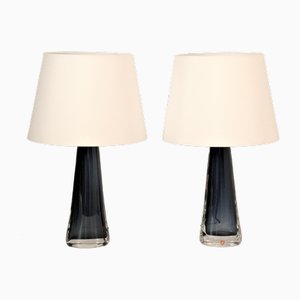 Blue Doublecoated Glass Table Lamps by Carl Fagerlund for Orrefors, 1950s, Set of 2