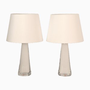 Lampes de Bureau en Verre Double Couché Blanc par Carl Fagerlund pour Orrefors, 1950s, Set de 2