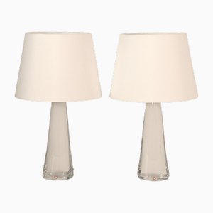 White Doublecoated Glass Table Lamps by Carl Fagerlund for Orrefors, 1950s, Set of 2