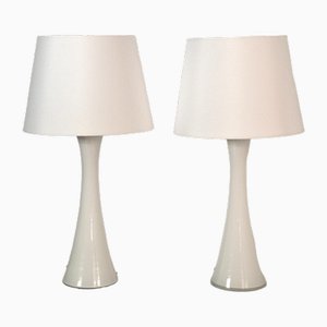 Lámparas de mesa suecas modernas de vidrio y teca de Bernt Nordstedt para Bergboms. Juego de 2
