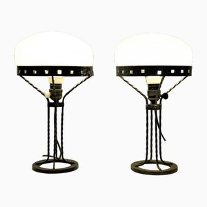 Art Noueau Swedish Wrought Iron and Blown Glass Table Lamps, 1915, Set of 2