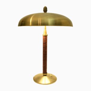 Swedish Modern Brass and Leather Table Lamp by Einar Bäckström, 1930s