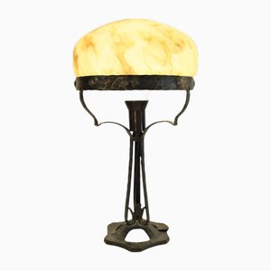 Schwedische Tischlampe aus Schmiedeeisen & Glas im Jugendstil von Jugendstil, 1925