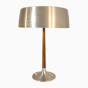 Lampada da tavolo grande in teak e alluminio spazzolato di Asea, anni '50