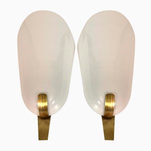 Swedish Grace Art Deco Brass and Glass Sconces from Orrefors, 1920s, Set of 2