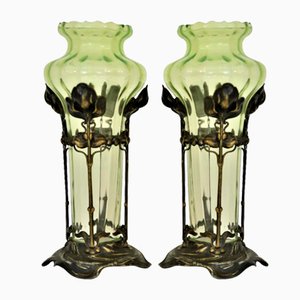German Glass and Silverplate Vases from Jugendstil WMF, 1910s, Set of 2