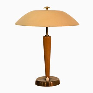 Swedish Grace Period Brass and Oakwood Table Lamp by Böhlmarks, 1920s