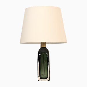 Lampe de Bureau en Verre Bleu-Vert Double Couché par Carl Fagerlund pour Orrefors, 1950s