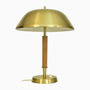 Swedish Art Deco Brass and Oak Table Lamp by Falkenbergs Belysning Ab, 1940s
