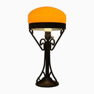 Swedish Art Nouveau Wrought Iron and Blown Glass Table Lamp, 1920s
